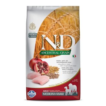 Farmina N&D Ancestral Grain Medium & Maxi Breed Adult Dry Dog Food - Chicken & Pomegranate 2.5kg